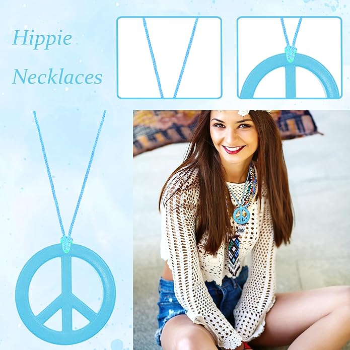 choice of all Peace Sign Necklace Earrings Sunflower Headband Set for Women 60s 70s Outfits Hip Hop Hippie Jewelry Halloween Costume Accessories