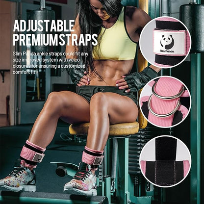 Slim Panda Ankle Strap for Cable Machine,Ankle Cuff for Kickbacks, Booty Hip Abductors,Glute Workouts, Leg Extensions, Curls for Men and Women, Adjustable with Double D-Rings