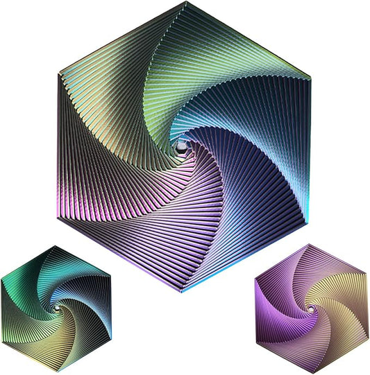 Fractal Fidget Hexagon, Kinetic Desk Spinning Toy, 35 Circles、5.9x6.69in, Used for Anxiety Disorder ADHD, Adult Office Visual Illusion fingertip Toys, 1 pc (Blue-Yellow-Violet)