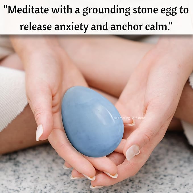 Amazing Gemstone Blue Calcite Crystal Yoni Egg, 2 Inches - Premium Crystals and Healing Stones Yoni Egg for Pelvic Floor Health, Natural Healing Crystal Eggs for Meditation and Stress Relief