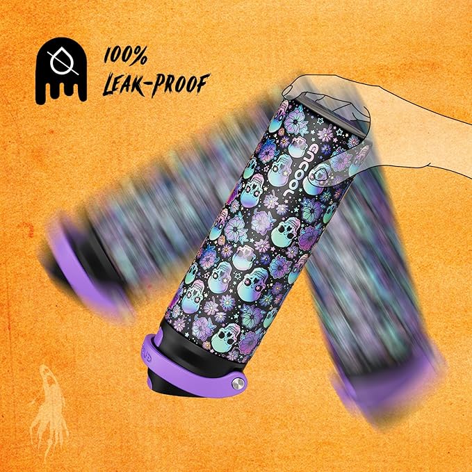 Halloween Gothic Water Bottle with Straw, Stainless Steel Insulated Water Bottle,Leak Proof, One-Touch Flip Lid, BPA Free, Holiday Gifts For Women Men, 24oz, Floral Afterlife
