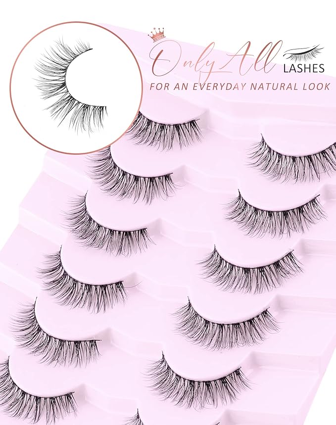 Onlyall Wispy Lashes Natural Look Short Eyelashes Lite Volume False Eyelashes Natural Lashes Soft False Eye Lashes Pack 7 Pairs D4