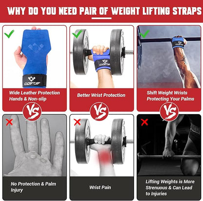 Weight Lifting Wrist Strap, Double Layer Leather Wrist Strap for Deadlift and Powerlifting, Adjustable Neoprene Padded Gym Workout Lifting Hooks (Pair)