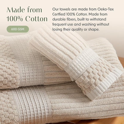 Springtree Home 100% Cotton Bath Towel Set | 6 Piece Set | Absorbent & Quick-Dry Towels | Textured and Durable Cotton | Krista Collection - Beige