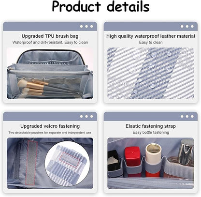 BOYATU Travel Makeup Bag Organizer Cosmetic Bag: 3 Pcs Set Make up Bags for Women with Handle - Waterproof Vegan Leather Toiletry Bags Travel Essentials Pouch with Compartments (F-05-Blue)
