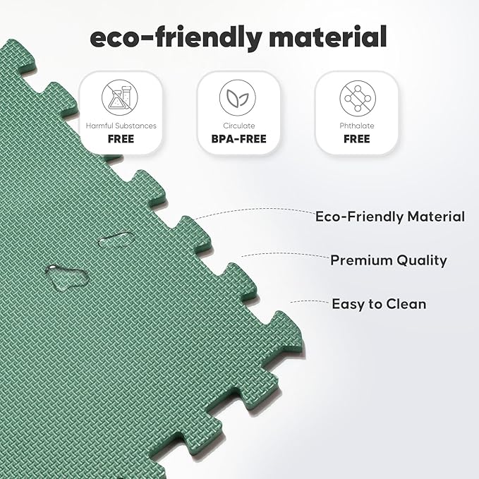 Home Gym Mat, Puzzle Exercise Mat, EVA Interlocking Foam Floor Tiles for Home Workout Equipment and Kids' Play Areas -, 24 in x 24 in x ½ in, Green 36 Tiles