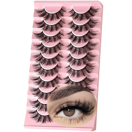 FARRED Cat Eye Lashes False Eyelashes Short Natural Eyelashes 15mm Fluffy Wispy Strip Eyelash 10 Pairs Cute Natural Fake Lashes Packs Small Full Pestañas Set (C9 | 9-15MM)