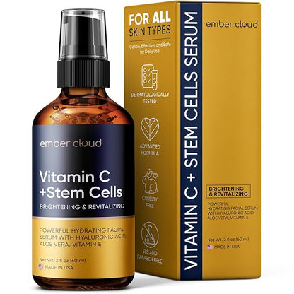 Vitamin C Serum for Face & Eyes (2Oz) with Hyaluronic Acid, Stem Cells, Vitamin E, Aloe Vera - Supports Skin Health & Even Tone