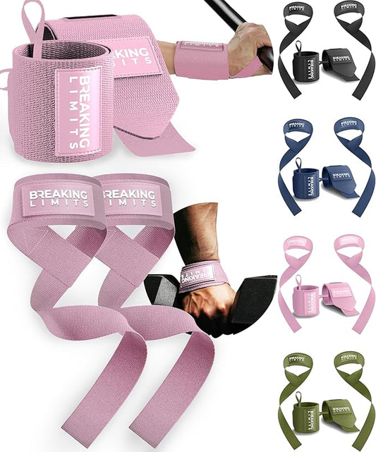 Breaking Limits Gym Straps Weight Lifting Wrist Wraps Bundle – Workout Lifting Straps for Deadlift – Wrist Straps for Weightlifting Men & Women - Muñequeras Para Gym