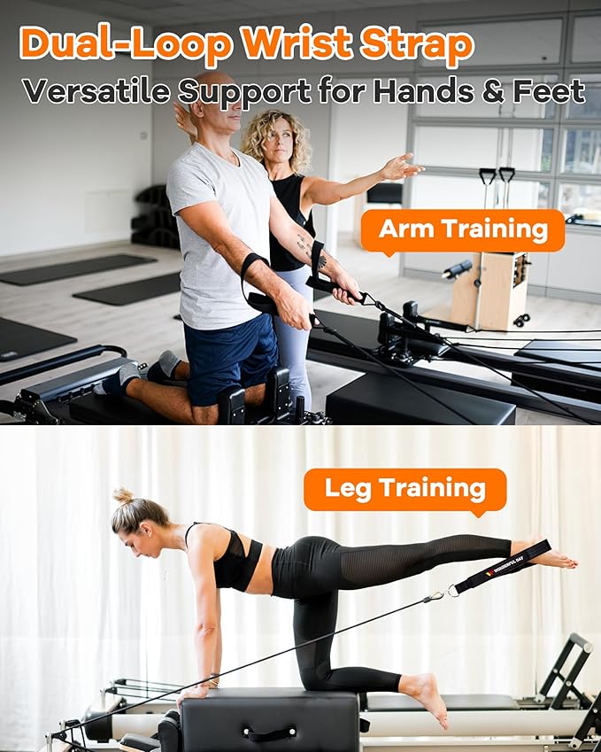 Wonderful Day 2PCS Pilates Straps for Reformer, Comfortable Enhanced Thickness, Fitness D-Ring Double Loop Exercise Straps for Home Gym Workout (Black)