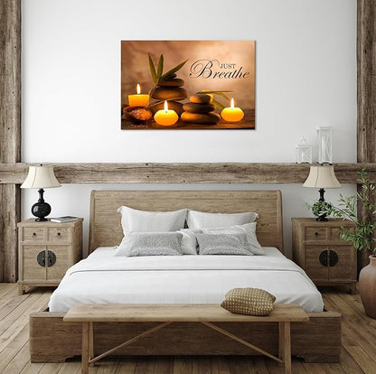 YIOZHAOFH Zen Wall Decor Just Breathe Motivational Bathroom Wall Art Yoga Room Poster for Women Spa Picture Painting Spiritual Artwork Framed for Living Room Ready to Hang (24L x 36W)