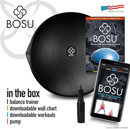 Bosu Balance Ball Exercise Trainer, Home Gym Equipment w/ Guided Workouts & Pump, 26", Blue - Inflatable Fitness Platform for Strength Training, Standing, Balancing, and Core Workout
