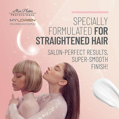 Mon Platin Professional Hair Mask for Damaged Hair & Straightened, 500ml - HYLoren Smoother with Hyaluronic Acid, Deep Conditioning Treatment, Anti-Frizz Conditioner