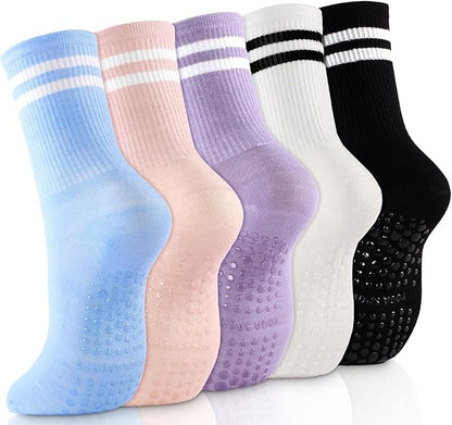 Non-Slip Pilates Socks with Grips for Women 5 Pairs Cute Yoga Socks Grippy for Yoga Barre Ballet