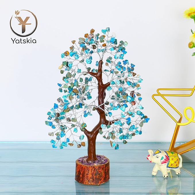 YATSKIA Turquoise Crystal Tree - Gemstone Tree - Tree of Life - Crystal Home Decor - Good Luck Charms - Spiritual Gifts for Women - Gemstones and Crystals - Chakra Stones - Meditation Decor