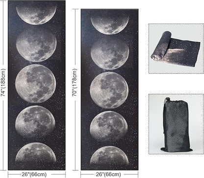 QiyI Yoga Mat Towel with Corner Pockets, Non Slip Sweat Absorbent Hot Yoga Towels, Soft Yoga Blankets with Travel Bag, Skidless Mat Cover for Workout, Gym, Fitness - 70"x26", Moon Cycle