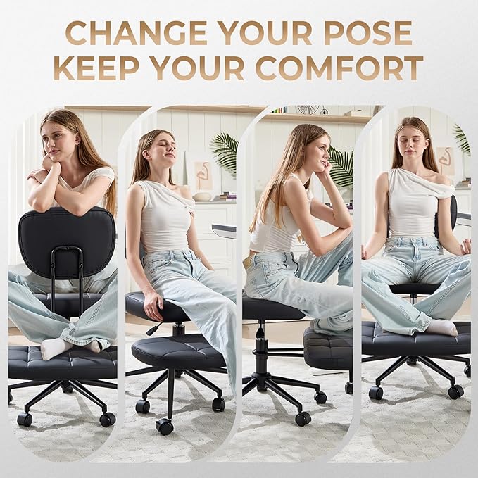 Ergonomic Cross Legged Office Chair, Criss Cross Chair for Meditation ADHD and Yoga, Home Office Desk Chair with Brake Wheels, Adjustable Height, Black