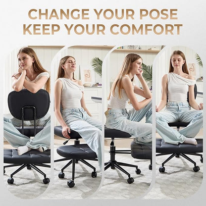 Ergonomic Cross Legged Office Chair, Criss Cross Chair for Meditation ADHD and Yoga, Home Office Desk Chair with Brake Wheels, Adjustable Height, Black