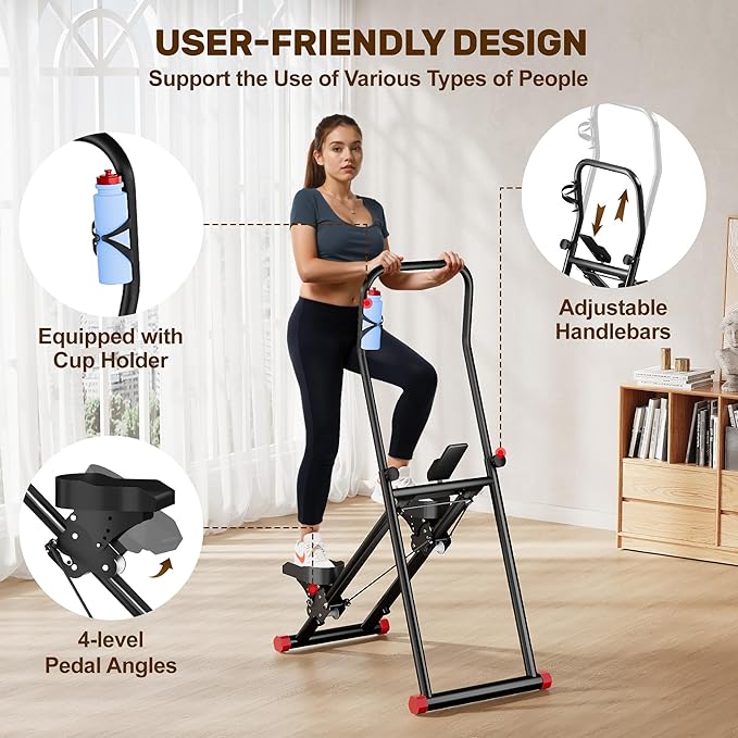 Stair Stepper for Home Gym Exercise, Compact Folding Cardio Exercise Climber for Full-Body Workout, Vertical Climber Machine, Extended Step Range