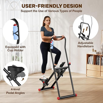 Stair Stepper for Home Gym Exercise, Compact Folding Cardio Exercise Climber for Full-Body Workout, Vertical Climber Machine, Extended Step Range