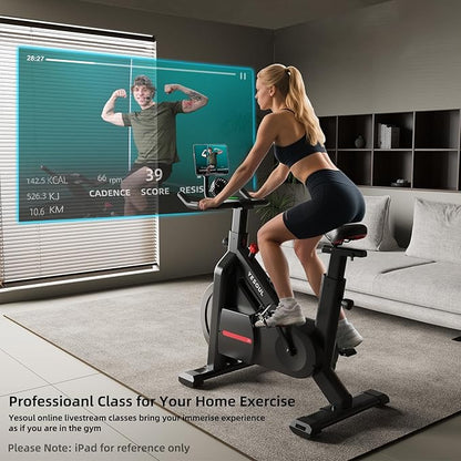 YESOUL Exercise Bike with Exclusive Smart App, Adjustable Magnetic Resistance & 300lbs Capacity, Indoor Stationary Cycling Bike with Stable Triangle Frame, Scenic Rides & Live Classes for Home Workouts