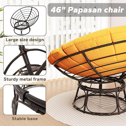 46'' Large Size Papasan Chair with Cushion and Frame, Overstuffed Thickened Lazy Chair, Mustard Yellow