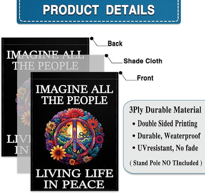 Imagine All The People Living Life in Peace Garden Flag for Outside 12x18 Double Sided Be Kind Garden flag Peace Floral Sign for Outdoor Indoor House Yard Decor