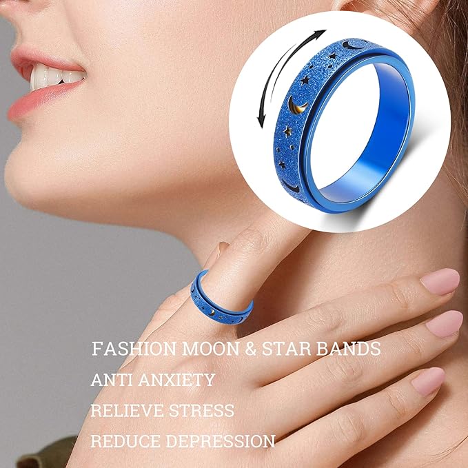 Anxiety Ring for Women Spinner Ring Fidget Ring Fidget Toys Adults Spinner Rings for Anxiety Fidget Rings for Anxiety for Women Anxiety Fidget Ring Men Blue Size 10