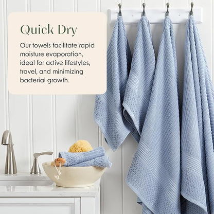Springtree Home 100% Cotton Bath Towel Set of 4 | Super Soft & Absorbent with Quick-Dry Fibers | 4 Bath Towels | Textured and Durable Cotton | Krista Collection - Dusty Blue