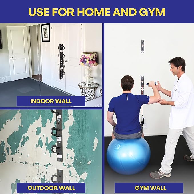 Anchor Gym Core Station - Wall Mount Workout Anchors for Resistance Band, Three Units with Two Hooks for Exercise Bands, Body Weight Straps, Strength Training - (Wood Mounting Screws Included)