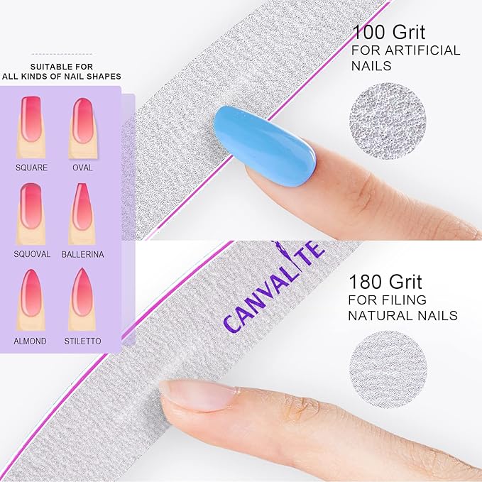 Canvalite 25 PCS Nail File Professional Nail Files Reusable Double Sided Emery Board(100/180 Grit) Nail Styling Tools for Home and Salon Use