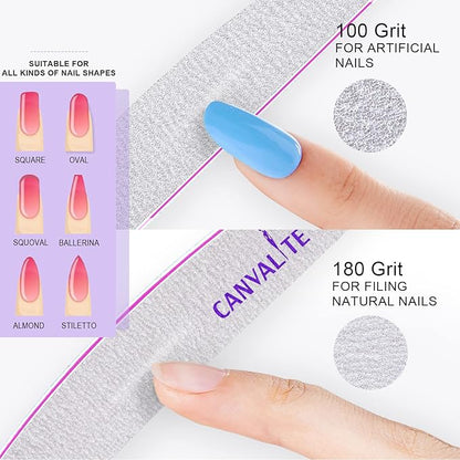 Canvalite 10 PCS Nail File Professional Nail Files Reusable Double Sided Emery Board(100/180 Grit) Nail Styling Tools for Home and Salon Use Christmas Gifts for Women