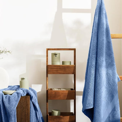 Oakias Premium Towel Set 600 GSM 8 Piece Blue - 100% Ring Spun Cotton Highly Absorbent Towels Set - Super Soft Bathroom Towel Set - Hotel Quality Double Stitched Hem - Ideal for Hotels, Spa, Gyms
