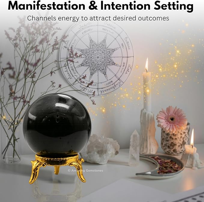 Amazing Gemstone Black Tourmaline Crystal Ball with Stand - 2" Inches Crystal Sphere Meditation Balls for Witchcraft and Decorative Balls