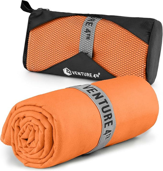 VENTURE 4TH Quick Dry Towel. Microfiber Travel Towel Ideal for Camping, Hiking, Backpacking, Gym. Lightweight & Fast Drying Travel Towels for Body. Compact & Easy to Pack - Orange Medium