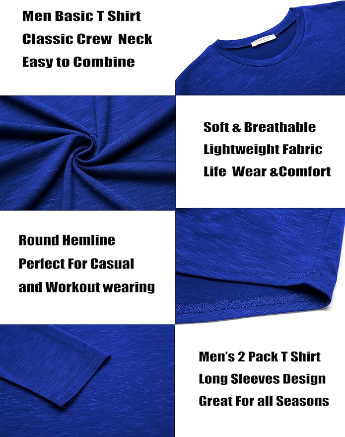 COOFANDY Men 2 Pack Muscle Fitted T Shirt Gym Workout Athletic Long Sleeves Tee