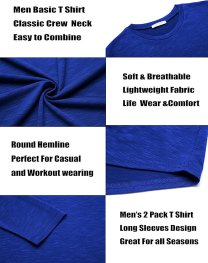 COOFANDY Men 2 Pack Muscle Fitted T Shirt Gym Workout Athletic Long Sleeves Tee