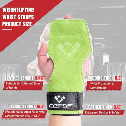 Weight Lifting Wrist Strap, Double Layer Leather Wrist Strap for Deadlift and Powerlifting, Adjustable Neoprene Padded Gym Workout Lifting Hooks (Pair)