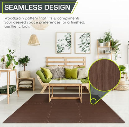 ProsourceFit Wood Grain Puzzle Mat 1/2-in, 6 EVA Foam Interlocking Floor Tiles (24SQ FT) for Secure Indoor Room Workout Flooring and Playmat, Dark Oak