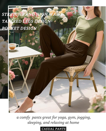 2 Pack Women's Yoga Joggers, Cozy Sweatpants with Pockets Casual Loose Comfy High Waisted Lounge Pants