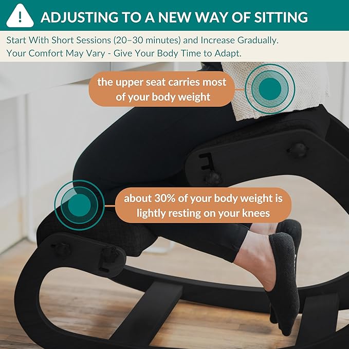 Ergonomic Kneeling Chair with Adjustable Seats - Knee Chair for Posture Correction & Kneel Rocking Stool for Desk - Back Pain Relief and Support for Home and Office - 5 Years Brand Warranty