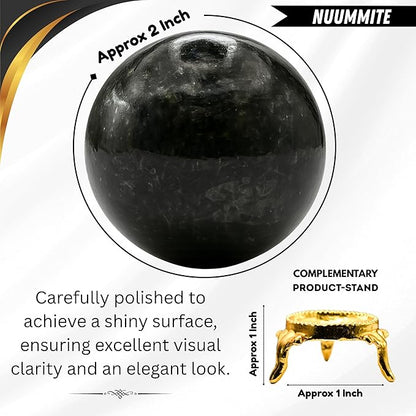 Amazing Gemstone Nuummite Crystal Ball with Stand - 2" Inches Crystal Sphere Meditation Balls for Witchcraft and Decorative Balls