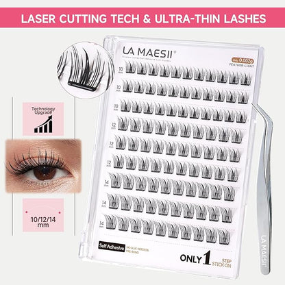 Self Adhesive Eyelashes Kit, Natural Look 10-14mm Lash Clusters Kit Reusable Lash Clusters Pre-Glued DIY Eyelash Extensions, No Glue Needed, No Residue, Easy to Apply (Hybrid)