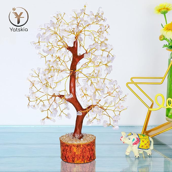 YATSKIA Clear Quartz Crystal Tree for Home Decor, Handmade Gemstone Tree for Positive Energy, Good Luck Birthday Gifts for Women