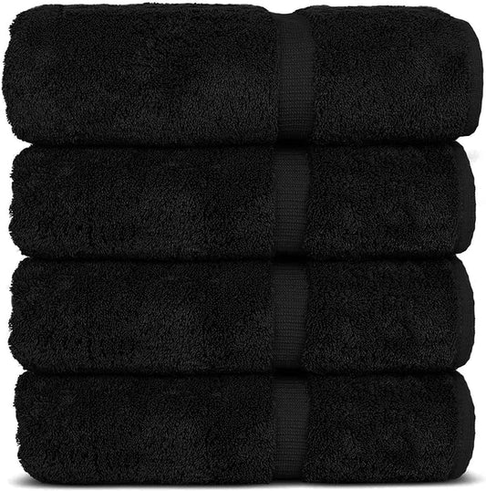 Chakir Turkish Linens 100% Cotton Premium Turkish Towels for Bathroom | 27'' x 54'' (4-Piece Bath Towels - Black)