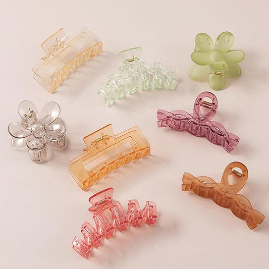 8PCS Hair Clips for Women, Flower Claw Clips for Thick Hair, Non-Slip Hair Accessories with Multi-Styles, Colorful Hair Claw Clips and Variety Pack, Ideal for Girls