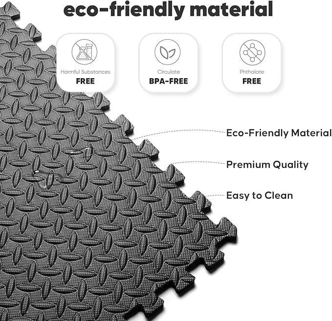 Home Gym Mat, Puzzle Exercise Mat, EVA Interlocking Foam Floor Tiles for Home Workout Equipment and Kids' Play Areas - Blue, 24 in x 24 in x ½ in - (Black, 36 Pack (144 SQ FT))