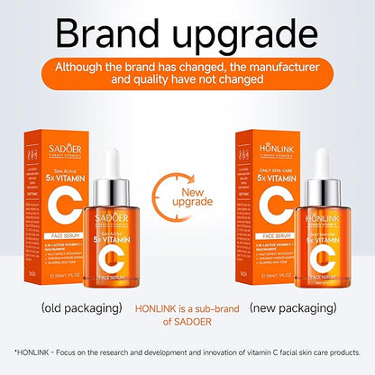 Premium 5X Vitamin C Korea Serum for Face 30ML,Hydrating Faical Essence,Hyaluronic Acid, Centella For Dull Facial Skin,Uneven Tone,Fine Lines,Pores (1 Serum)