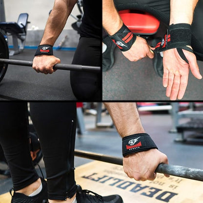 Premium Wrist Weightlifting Straps Pair + Wrist Wraps Pair + Carry Bag, Perfect Weight Lifting Bundle, Heavy Duty Made for Deadlifts, Gym, Powerlifting, Strong Grip Support - For Men and Women