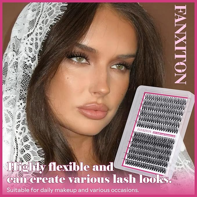 Cluster Lashes 240 pcs Wispy Lash Clusters D Natural Eyelashes Extensions 14-16mm Mix 40D+50D Individual Lashes with Lash Bond and Seal Tweezers Thin Band Eyelashes Cluster for DIY Lash Extension